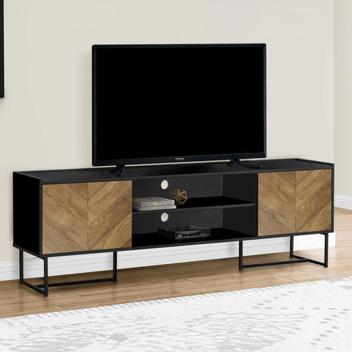 Monarch Specialties I 2752 | Meuble pour téléviseur 72'' - Base de métal noir - Avec 2 portes simili-bois-SONXPLUS Lac St-Jean