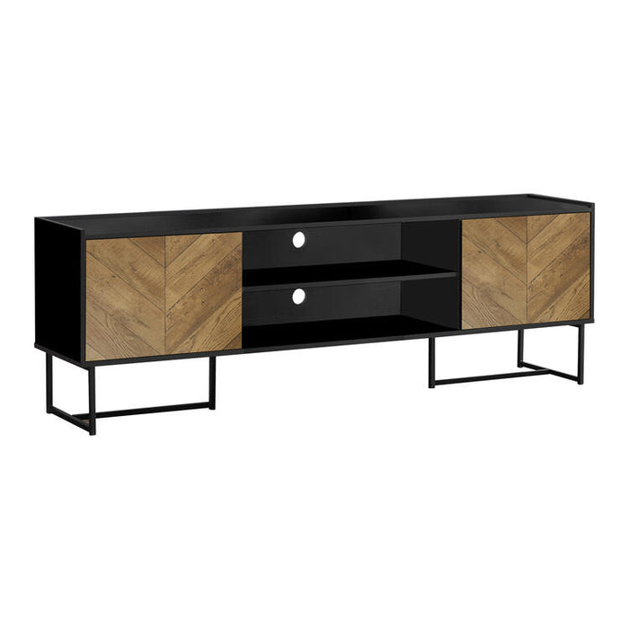 Monarch Specialties I 2752 | Meuble pour téléviseur 72'' - Base de métal noir - Avec 2 portes simili-bois-SONXPLUS Lac St-Jean