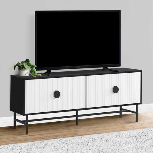 Monarch Specialties I 2732 | 60'' TV stand - Black metal base - 2 white doors-SONXPLUS Lac St-Jean