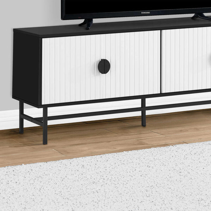 Monarch Specialties I 2732 | 60'' TV stand - Black metal base - 2 white doors-SONXPLUS Lac St-Jean