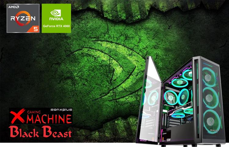 XMACHINEBLACKBEAST | Tour de jeux - Ryzen 5 5500 - Carte graphique Nvidia RTX4060 8Gb - Win 11-SONXPLUS Lac St-Jean