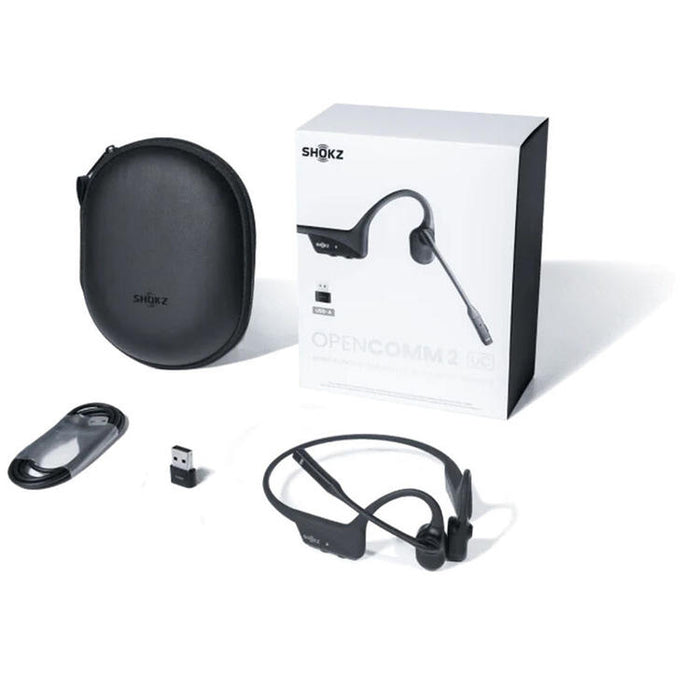 SHOKZ OpenComm2 USB-A | Écouteurs à conduction osseuse - Bluetooth - Adaptateur USB-A - Microphone - Noir-SONXPLUS Lac St-Jean