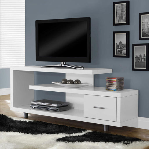 Monarch Specialties I2573 | TV Stand - 60" - 1 Drawer - White-SONXPLUS Lac St-Jean