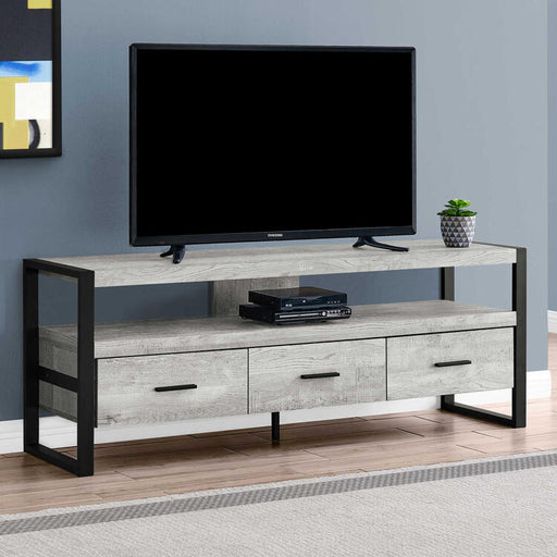 Monarch Specialties I2821 | TV Stand - 60" - 3 Drawers - Grey-SONXPLUS Lac St-Jean