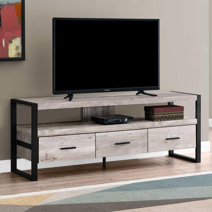 Monarch Specialties I2822 | TV stand - 60" - 3 Drawers - Taupe-SONXPLUS Lac St-Jean