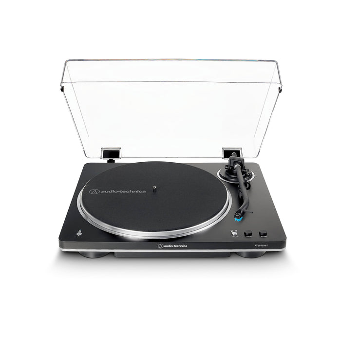 Audio-Technica AT-LP70XBTBS | Table tournante Stéréo - Sans fil - Bluetooth - Entraînement par courroie - Entièrement automatique - Noir/Argent | 01 | Sonxplus Lac St-Jean