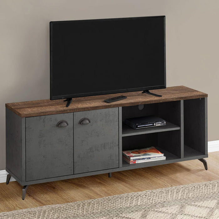 Monarch Specialties I 2831 | TV stand - 60" - Imitation wood - Medium brown - Grey imitation concrete-Sonxplus 