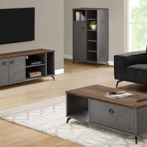 Monarch Specialties I 2831 | TV stand - 60" - Imitation wood - Medium brown - Grey imitation concrete-SONXPLUS.com