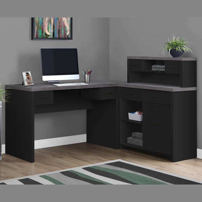 Monarch Specialties I 7430 | Computer Cabinet - Corner - L-Shape Design - Left or right orientation - With drawers - Grey top - Black-SONXPLUS Lac St-Jean