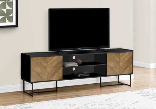 Monarch Specialties I 2752 | 72'' TV stand - Black metal base - With 2 faux wood doors-SONXPLUS.com